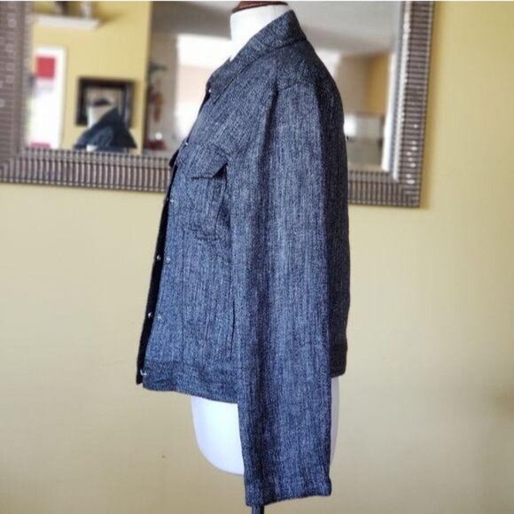 Theory Trucker Jacket Herring Melange Front Buttons Navy Blue Size Large Women's - Picture 9 of 12